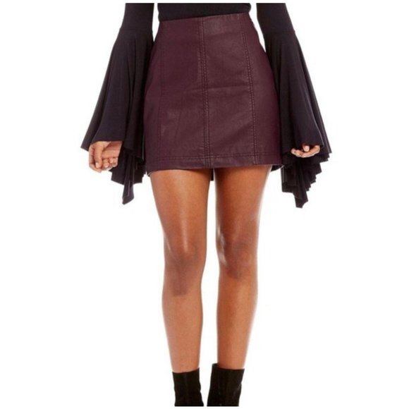 (Sold) Free People Modern Femme Vegan LeatherSkirt - Picture 3 of 12